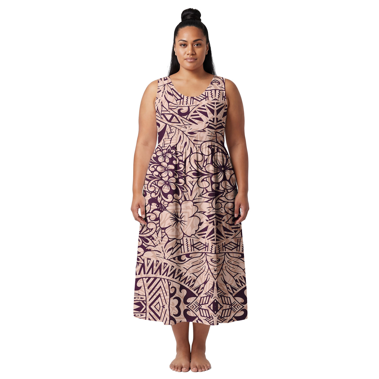 Ethnic Style Dresses - ชุดเดรสไซส์พลัสสไตล์โพลีนีเซียนลายชนเผ่าแบบดั้งเดิม กระโปรงแม็กซี่ดีไซน์สร้างสรรค์ ชุดเดรสอโลฮาสำหรับผู้หญิง ชุดเดรสแบบชนเผ่าซามัวสำหรับผู้หญิง