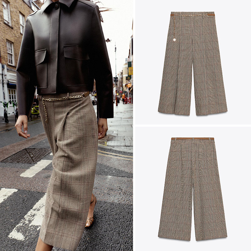 Ethnic Clothing & Online Fashion Store Khaadi Pk - กางเกงขายาวลายสก็อตเอวสูงทรงหลวมสไตล์ลำลองสำหรับผู้หญิง รุ่นใหม่ล่าสุดประจำฤดูใบไม้ร่วง แฟชั่นระดับพรีเมียมสไตล์ชาติพันธุ์สำหรับการแสดงบนเวที