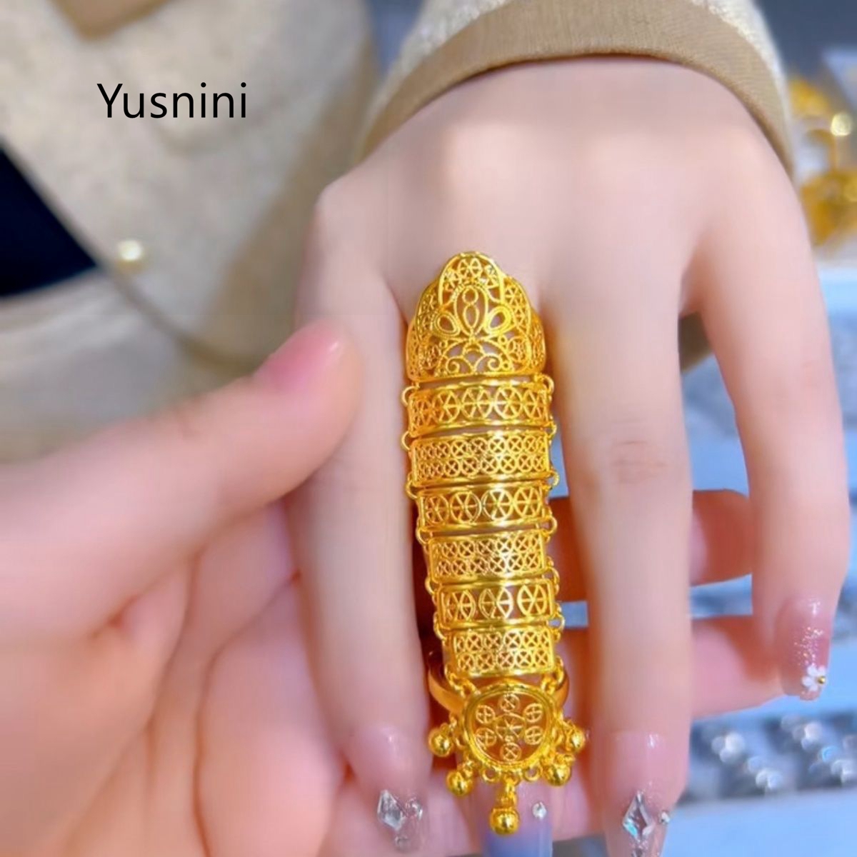 Ethnic Fashion Dubai - แหวนทองชุบ 24K สไตล์ชาติพันธุ์แบบโปร่ง ดีไซน์ใหม่จากดูไบ ขายดี สำหรับผู้หญิง