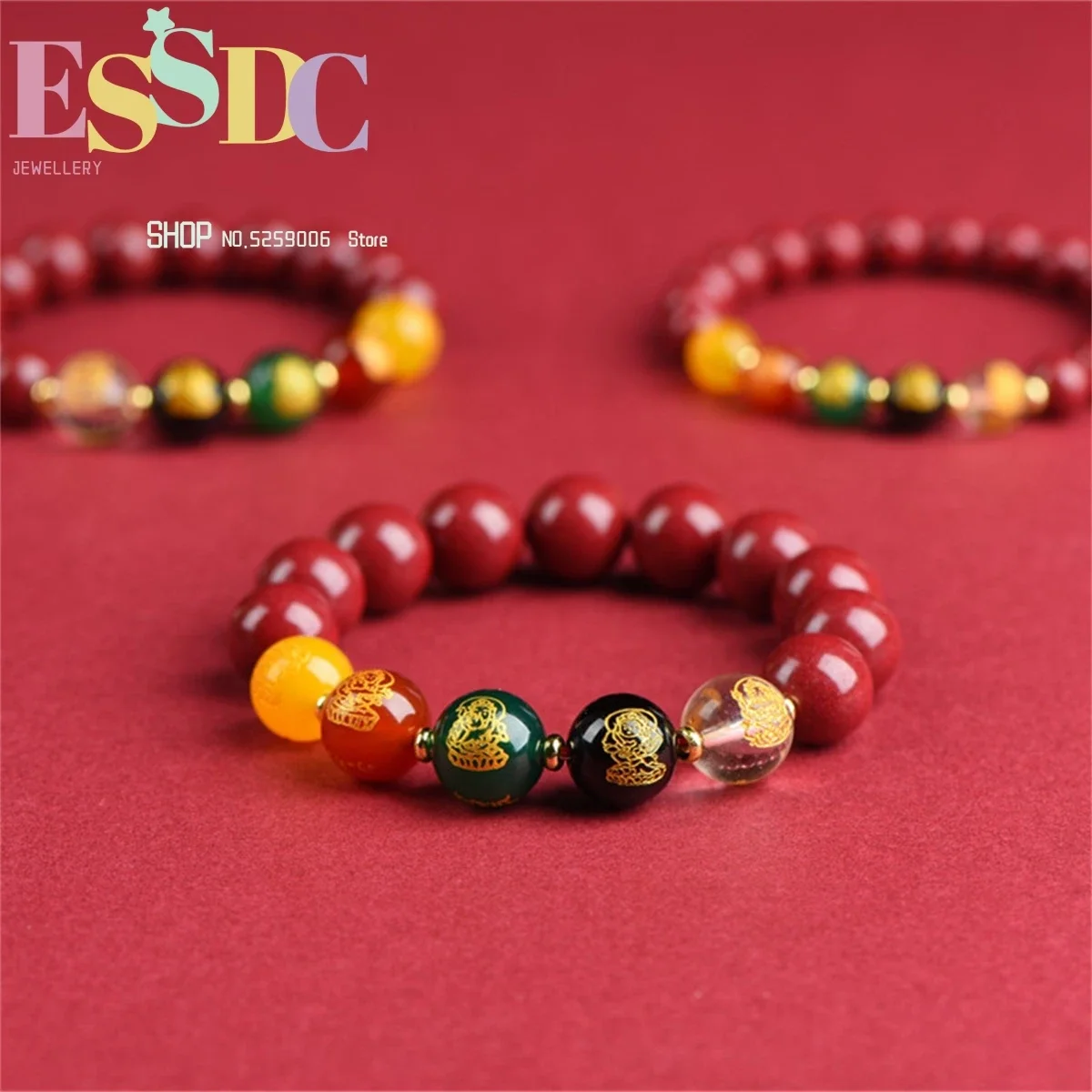 Ethnic Fashion Way - เครื่องประดับแฟชั่นธรรมชาติ สร้อยข้อมือดินแดงเทพเจ้าแห่งโชคลาภ 5 ทิศทาง สีม่วงทอง ของขวัญปีแห่งความรักสำหรับคู่รักชายหญิง