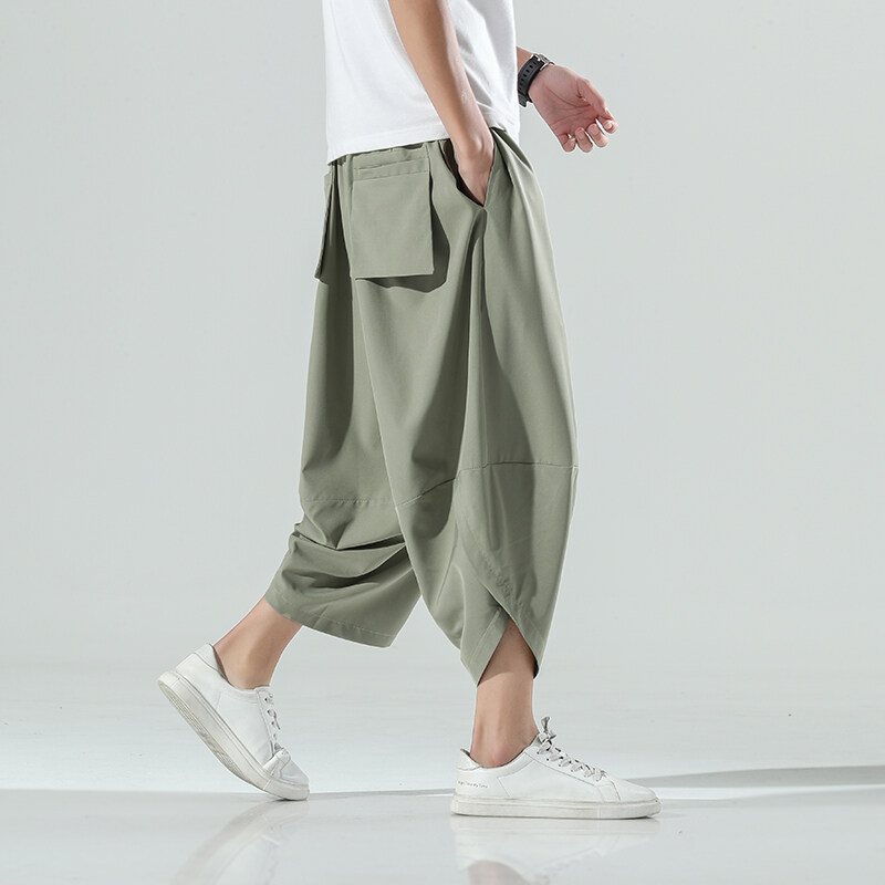 Ethnic Fashion Men - 2026 ฤดูร้อนผู้ชายสไตล์จีนกางเกงฮาเร็มผู้ชายฮาราจูกุสตรีทแวร์กางเกงชายวินเทจสีทึบกางเกงขายาวระดับน่อง