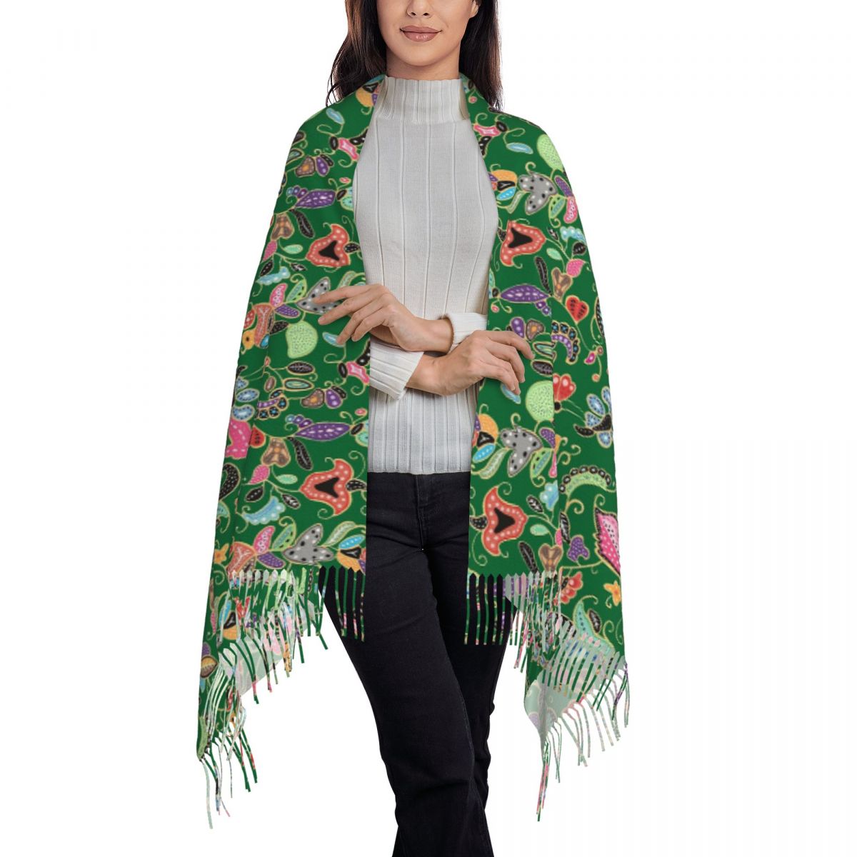 Batik Sarong Wrap - ผ้าคลุมไหล่บาติกสีม่วง ผ้าพันคอประดับพู่ ผ้าคลุมไหล่และผ้าพันตัวสำหรับผู้หญิง นุ่ม อบอุ่น ยาว
