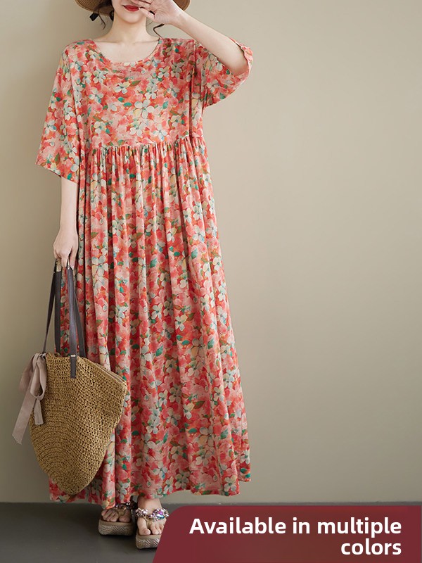 Ethnic Style Dresses - ชุดเดรสสำหรับคุณแม่ตั้งครรภ์ คอลเลกชันใหม่ฤดูร้อน ไซส์พลัส คอกลม แขนสั้น ทรงหลวม