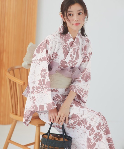 Ethnic Fashion Dress - ชุดยูกาตะแบบดั้งเดิม ผ้าฝ้ายลินิน ชุดเดรสเด็กผู้หญิง สีชมพู ลายดอกทานตะวัน แฟชั่นฤดูร้อน