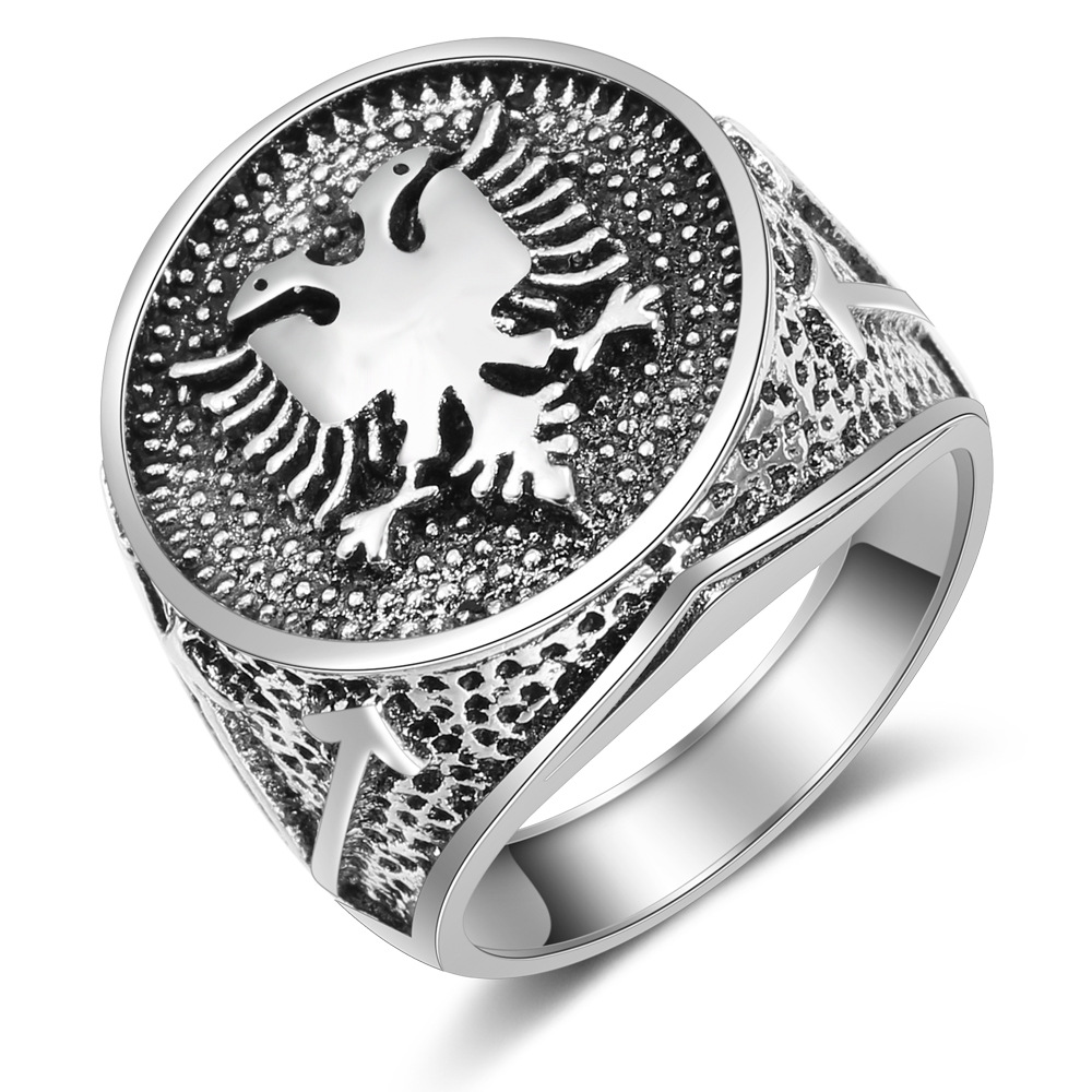 Ethnic Fashion Logo - WANGAIYAO แอลเบเนียธงโลโก้ Double Headed Eagle แหวนผู้ชายโบราณแหวนวินเทจ
