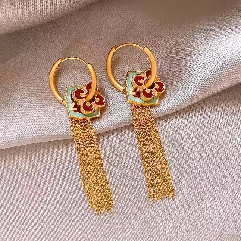 ต่างหูพู่สีทองรูปดอกไม้แฟชั่นจ - Ethnic Fashion Way บทวิจารณ์และราคา